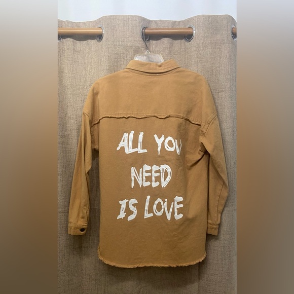 Kori Tops - Kori Tan Shirt/jacket with White Text